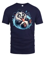 Funny Splashing Panda Cute Cartoon Graphic T-Shirt - navy t-shirt on white background
