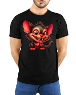 Funny Mischievous Creature Cute Monster Graphic Tee - model wearing black tee with hands behind back