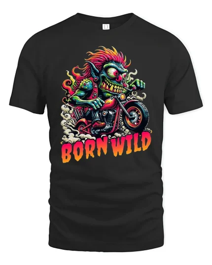 Born Wild Biker Monster Graphic Tee For Riders - black t-shirt on white background