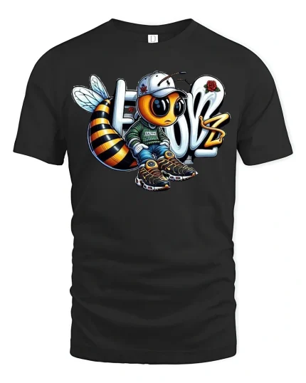 Cool Streetwear Bee Urban Style Graphic Art T-Shirt - black t-shirt on white background
