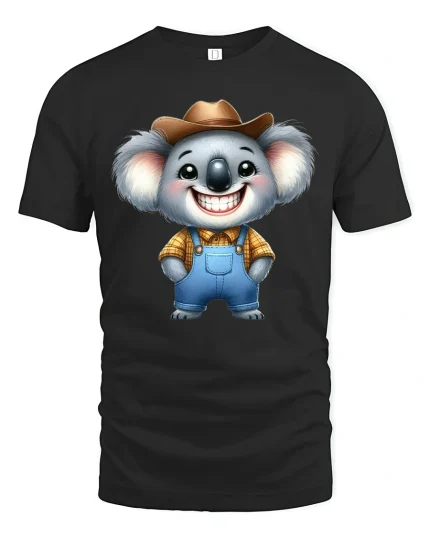 Happy Cowboy Koala Cute Country Style Graphic T-Shirt - black t-shirt on white background