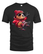 Cool Skateboard Beaver Street Style Funny Graphic Tee - black t-shirt on white background