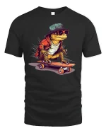 Cool Lizard Skateboard Street Style Funny Graphic Tee - black t-shirt on white background