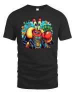 Funny Money Crab Bling Rich Boss Cartoon Graphic Tee - black t-shirt on white background