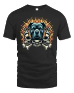 Fierce Dog Skull Fire Flame Biker Style Graphic Tee - black t-shirt on white background