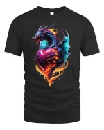 Fiery Dragon Heart Love Flame Fantasy Art T-Shirt - black t-shirt on white background