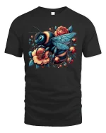Floral Bee Art Nature Lover Vintage Garden T-Shirt - black t-shirt on white background