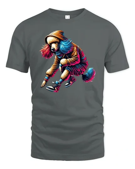 Cool Street Artist Dog Graffiti Style Graphic T-Shirt - gray t-shirt on white background