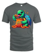 Funny Snack Turtle Eating Chips Cartoon Graphic Tee - gray t-shirt on white background