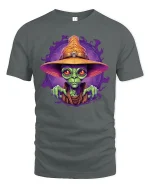 Alien Wizard Magic Spell Cosmic Art Graphic T-Shirt - gray t-shirt on white background