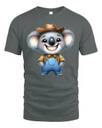 Happy Cowboy Koala Cute Country Style Graphic T-Shirt - gray t-shirt on white background