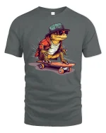 Cool Lizard Skateboard Street Style Funny Graphic Tee - gray t-shirt on white background