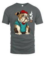 Gentleman Bulldog Funny Pipe Smoking Graphic T-Shirt - gray t-shirt on white background