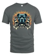 Fierce Dog Skull Fire Flame Biker Style Graphic Tee - gray t-shirt on white background