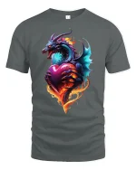 Fiery Dragon Heart Love Flame Fantasy Art T-Shirt - gray t-shirt on white background
