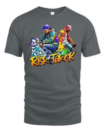 Risk Taker Street Style Graffiti Urban Cool T-Shirt - gray t-shirt on white background