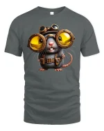 Funny Steampunk Mouse Big Goggles Inventor T-Shirt - gray t-shirt on white background