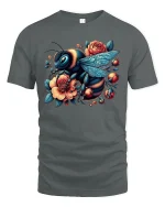 Floral Bee Art Nature Lover Vintage Garden T-Shirt - gray t-shirt on white background