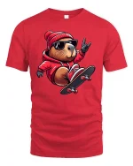 Cool Skateboard Beaver Street Style Funny Graphic Tee - red t-shirt on white background