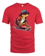 Cool Lizard Skateboard Street Style Funny Graphic Tee - red t-shirt on white background