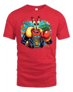 Funny Money Crab Bling Rich Boss Cartoon Graphic Tee - red t-shirt on white background