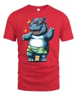 Funny Beach Hippo Sunglasses Summer Vibe Graphic Tee - red t-shirt on white background