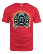 Fierce Dog Skull Fire Flame Biker Style Graphic Tee - red t-shirt on white background