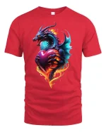 Fiery Dragon Heart Love Flame Fantasy Art T-Shirt - red t-shirt on white background