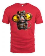Funny Steampunk Mouse Big Goggles Inventor T-Shirt - red t-shirt on white background