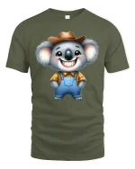 Happy Cowboy Koala Cute Country Style Graphic T-Shirt - military green t-shirt on white background