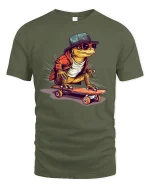 Cool Lizard Skateboard Street Style Funny Graphic Tee - military green t-shirt on white background