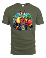 Funny Money Crab Bling Rich Boss Cartoon Graphic Tee - military green t-shirt on white background