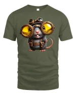 Funny Steampunk Mouse Big Goggles Inventor T-Shirt - military green t-shirt on white background