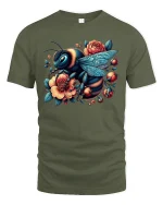 Floral Bee Art Nature Lover Vintage Garden T-Shirt - military green t-shirt on white background