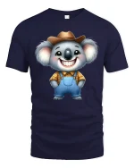 Happy Cowboy Koala Cute Country Style Graphic T-Shirt - navy t-shirt on white background