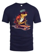 Cool Lizard Skateboard Street Style Funny Graphic Tee - navy t-shirt on white background