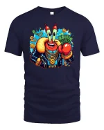 Funny Money Crab Bling Rich Boss Cartoon Graphic Tee - navy t-shirt on white background