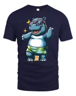 Funny Beach Hippo Sunglasses Summer Vibe Graphic Tee - navy t-shirt on white background