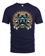 Fierce Dog Skull Fire Flame Biker Style Graphic Tee - navy t-shirt on white background