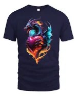 Fiery Dragon Heart Love Flame Fantasy Art T-Shirt - navy t-shirt on white background