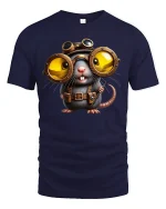 Funny Steampunk Mouse Big Goggles Inventor T-Shirt - navy t-shirt on white background
