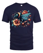 Floral Bee Art Nature Lover Vintage Garden T-Shirt - navy t-shirt on white background
