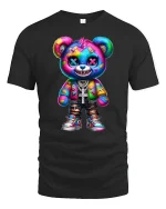 Colorful Punk Bear Street Style Cool Graphic Tee - black t-shirt on white background