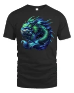 Blue Dragon Fish Mythic Power Fantasy Art T-Shirt - black t-shirt on white background