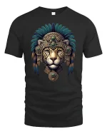 Aztec Jaguar Warrior Tribal Spirit Art T-Shirt - black t-shirt on white background