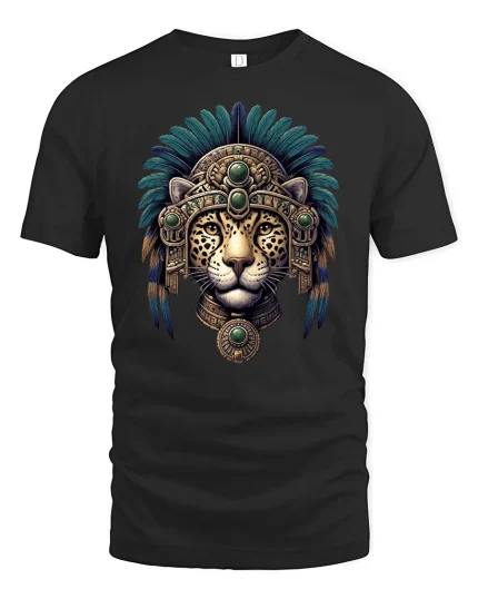 Aztec Jaguar Warrior Tribal Spirit Art T-Shirt - black t-shirt on white background