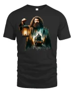 Fantasy Forest Train Keeper Lantern Magic T-Shirt - black t-shirt on white background