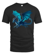Blue Dragon Fantasy Power Sky Guardian T-Shirt - black t-shirt on white background