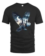 Mystic Owl Night Castle Fantasy Magic T-Shirt - black t-shirt on white background