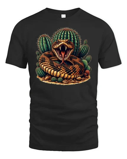 Desert Rattlesnake Wild Cactus Danger T-Shirt - black t-shirt on white background